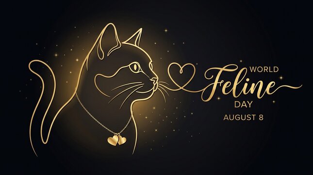World feline day illustration with stylized cat and heart design
