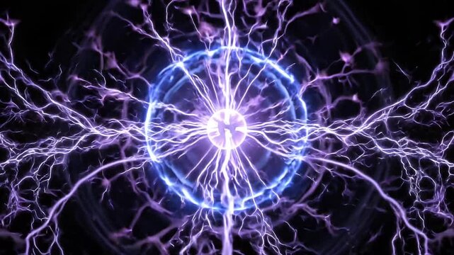 Glowing Blue and Purple Electric Plasma Sphere with Lightning Tendrils