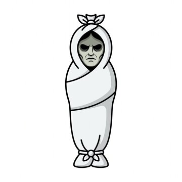 Spooky Indonesian Ghost: 2D Vector Pocong Illustration for Halloween