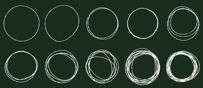 Hand-drawn white circular line set: swirls, frames, copy space, emphasis, etc