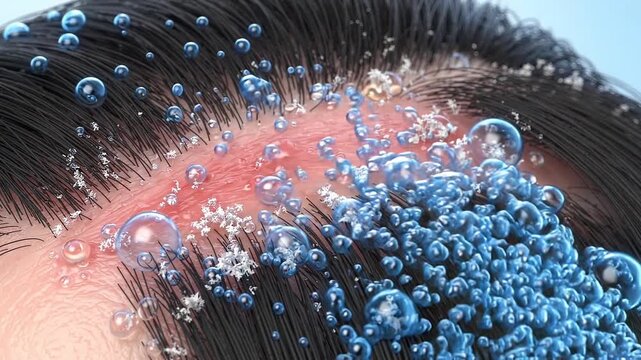 Close Up of Man Hair Being Washed with Splashing Clear Blue Water
