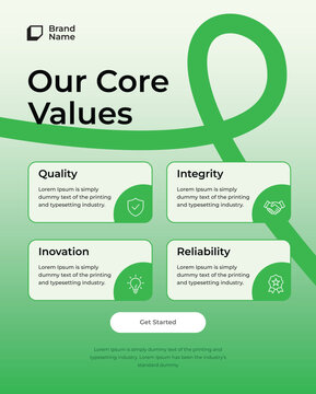 Corporate core values infographic template with green gradient