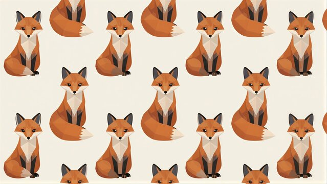 Cute geometric foxes in orange and white, sitting on a soft beige background.
