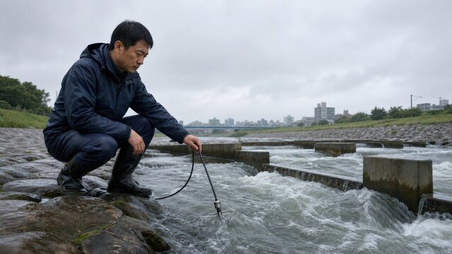 Fish passage monitoring - an engineer observing urban turbulence after rain