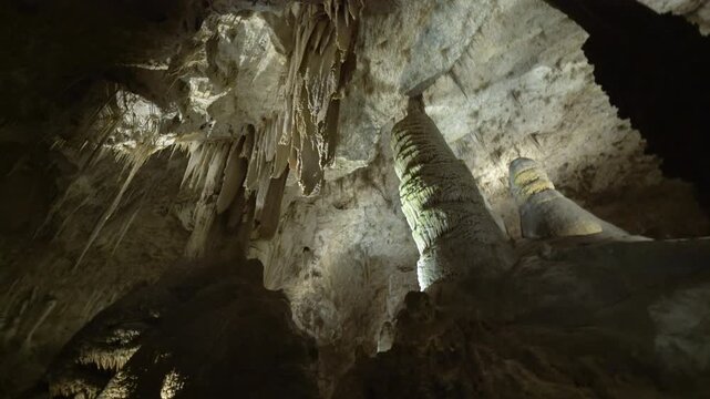 Cinematic shot of geological features at Carlsbad Caverns National Park in New Mexico, USA