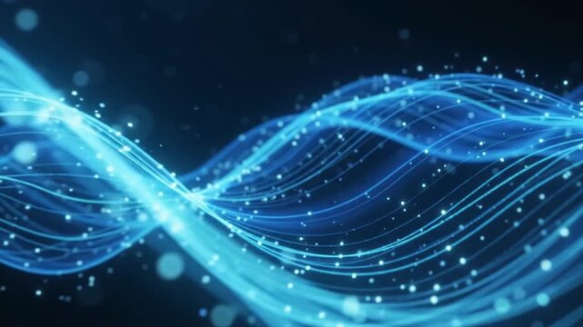 Abstract blue wave background of digital technology energy with cyber connection, flowing light motion, elegant data stream and dynamic lines design