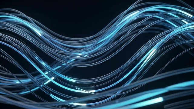 Abstract fiber optic cable glowing with light transmission pulses