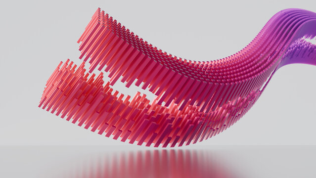 Abstract pink and purple 3D geometric block wave pattern on a white background, perfect for modern tech designs and presentations