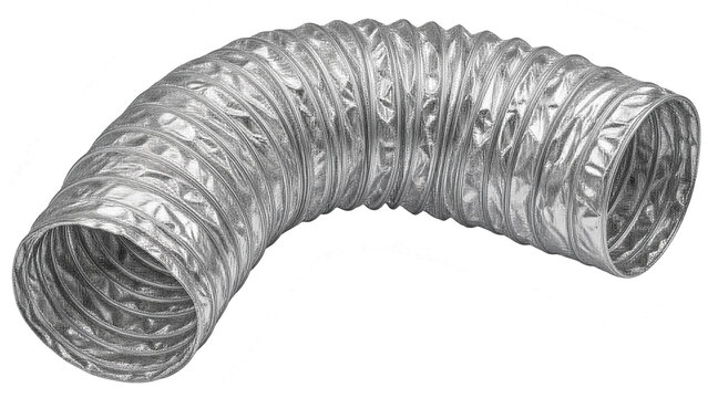 Curved Section of Flexible Aluminum Foil HVAC Air Duct Tubing Isolated on Transparent Background PNG