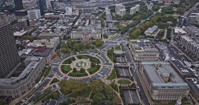 Philadelphia Pennsylvania Aerial v226 hyperlapse flyover Logan Square capturing streets traffic, University City and downtown cityscape under overcast sky - Shot with 5k Camera - Sept 27th 2023