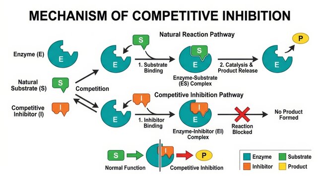 Mechanism of Competitive Inhibition Biochemical Pathway Diagram.
