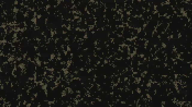 Abstract digital technology background with golden glowing binary data matrix grid and cyber pixel motion texture for futuristic communication network and artificial intelligence