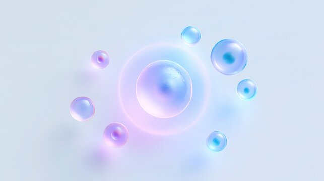 simple modern research illustration, stem cell differentiation into multiple cell types concept, soft halo around central stem cell, radiating differentiated cells outward