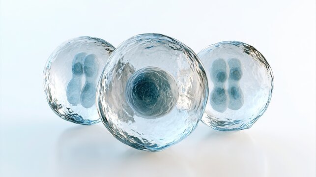 simple modern research illustration, stem cell differentiation into multiple cell types concept, soft halo around central stem cell, radiating differentiated cells outward