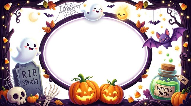 Beautiful festive halloween frame featuring friendly ghosts pumpkins and spooky decorations for seasonal celebrations