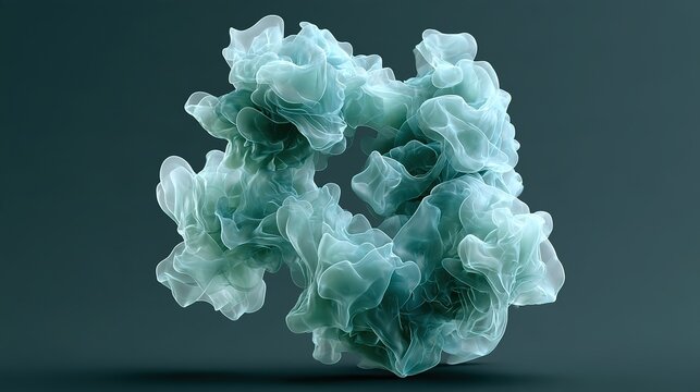simple scientific‑research tech illustration, three‑dimensional folded protein structure model, semi‑transparent molecular surface