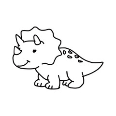 Minimalist black and white line art illustration of a cute Stegosaurus dinosaur with back plates isolated on white background. Simple hand-drawn style vector graphics perfect for kids coloring pages,  © Reno