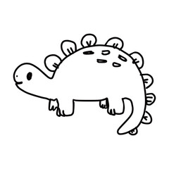 Minimalist black and white line art illustration of a cute Stegosaurus dinosaur with back plates isolated on white background. Simple hand-drawn style vector graphics perfect for kids coloring pages,  © Reno
