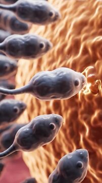 A Detailed Exploration of Sperm Cell Interaction with an Egg Cell During the Fertilization Process, Showcasing the Intricacies of Reproductive Biology in a Microscopic View