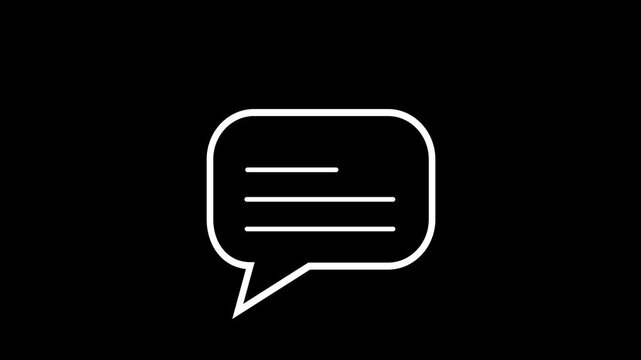 Massage icon animation on transparent . message box icon with three horizontal lines symbolizing data in message box on black background, concept with transparent background.