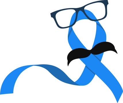 Men's Health Awareness Illustration Set Featuring Blue Ribbons, Mustaches, and Hats for Prostate Cancer Awareness, Men's Wellness, Medical Campaigns, and Healthcare Promotion. Vector Isolated.