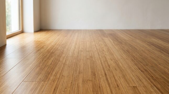 Warm toned hardwood flooring with natural wood grain pattern in an empty interior room