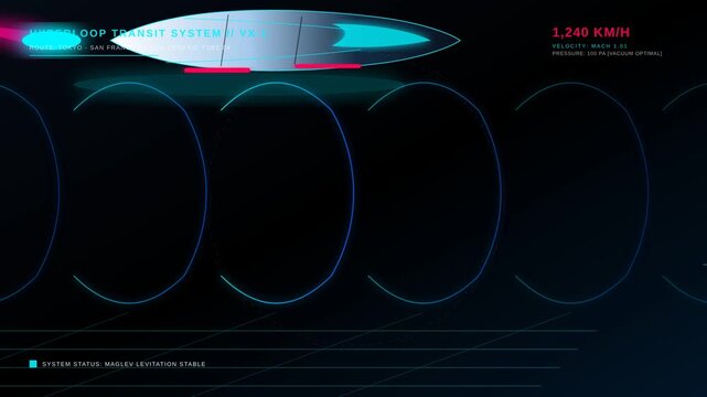 Futuristic Hyperloop Transit System Interface Display with High Speed Data Analytics HUD Graphics