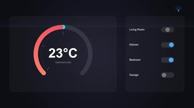 Smart Home IoT Control Interface With Temperature Settings and Room Automation