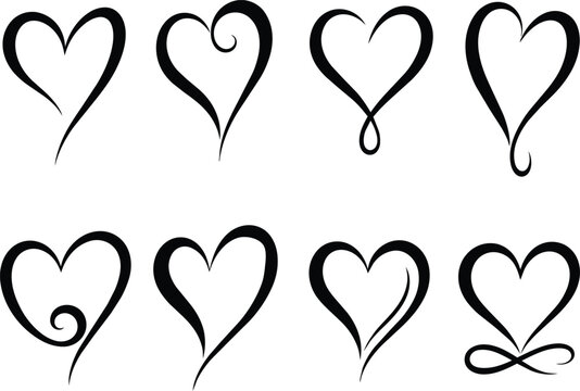 Heart, love, romance or valentine's day red heart. Heart vector icons. Calligraphy black heart icon vector.