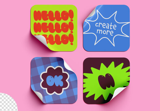 Square Sticker Mockup Set Isolated