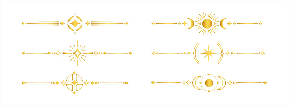 Set of Golden Winter and Christmas Dividers, Seasonal, Holiday, Festive, Borders and Ornaments on a Transparent Background