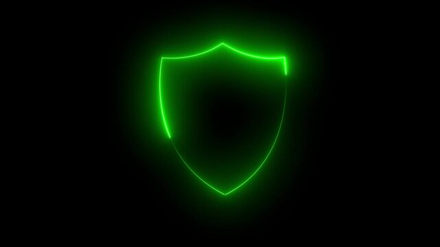 Glowing neon shield animation: cybersecurity and data protection concept