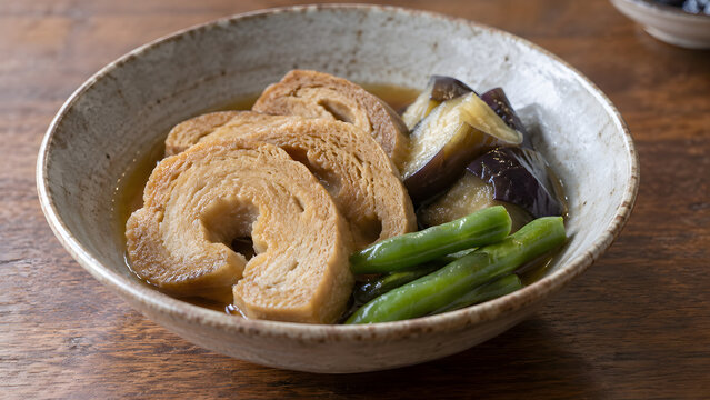 なすといんげんを添えた車麩の煮物