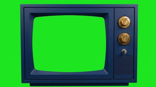 Retro Vintage Analog Television with Chroma Key Green Screen Display and Green Background Zooming In