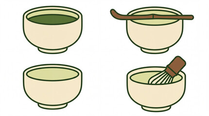 Obraz premium Japanese cuisine matcha green tea bowl ceremony illustrations
