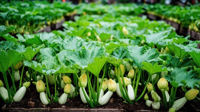 Young Zucchini Sprouts Growing in a Garden