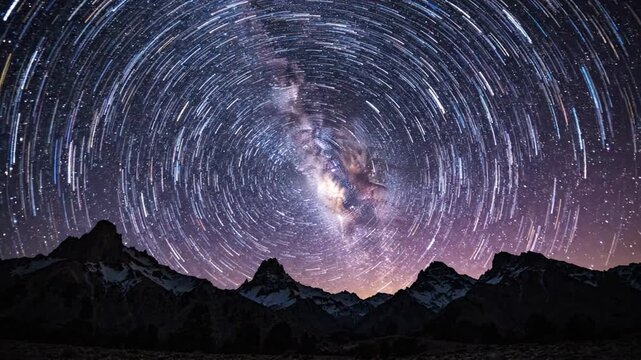 Majestic Milky Way Galaxy Arches Over Snow-Capped Mountains Under a Starry Night Sky
