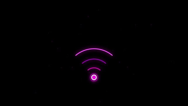 Glowing Purple Neon Wi-Fi Signal Icon Motion Graphic Loop