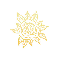 Fototapeta premium Elegant Gold Rose Blossom with Leaves Line Art Vector Illustration