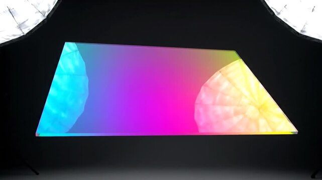 Dichroic Glass Panel Floating In Dark Studio Environment