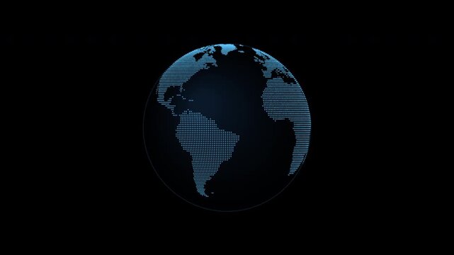 Digital earth globes with blue glowing data lines on black background