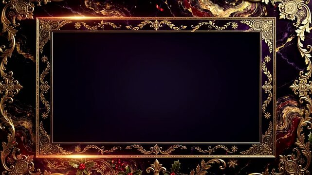  Luxury black marble gold filigree frame border with empty dark center elegant new year greeting card template
