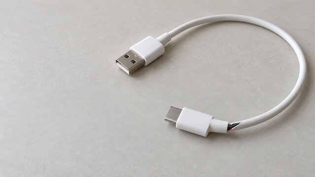 Disconnected USB Charging Cable with Split Insulation Near the Connector