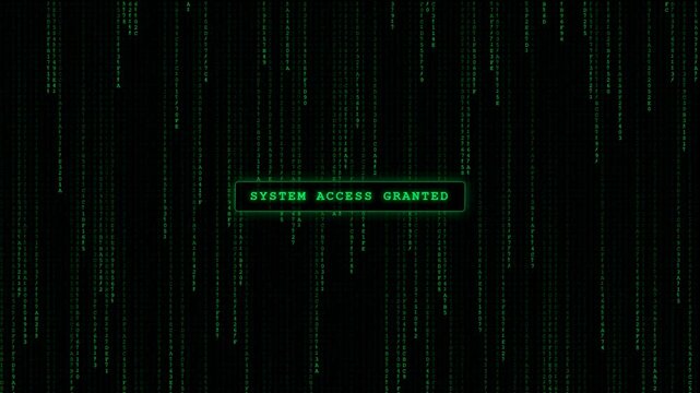 Matrix-Style System Access Granted Screen with Green Code Rain