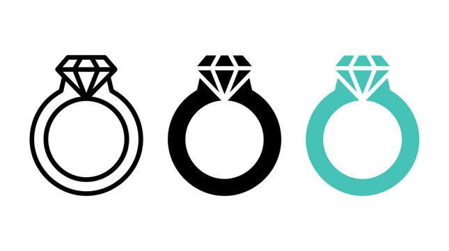 Set of three diamond engagement ring icons in various styles