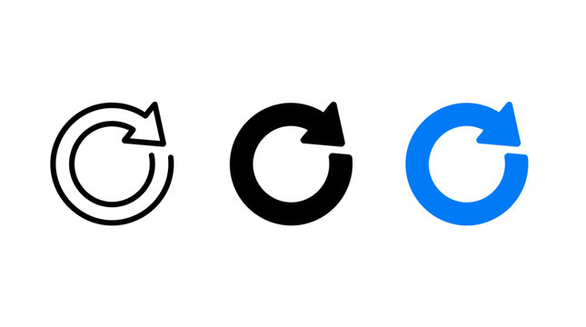 Set of three circular arrow refresh and reload icons with circular