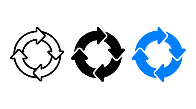Set of three circular rotation arrows with four arrows each
