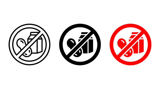 Allergen warning no peanuts and milk icon set with allergen