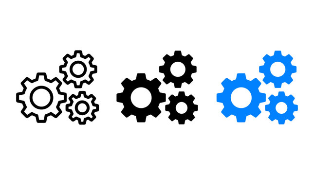 Three interconnected industrial gear wheels icon set with industry