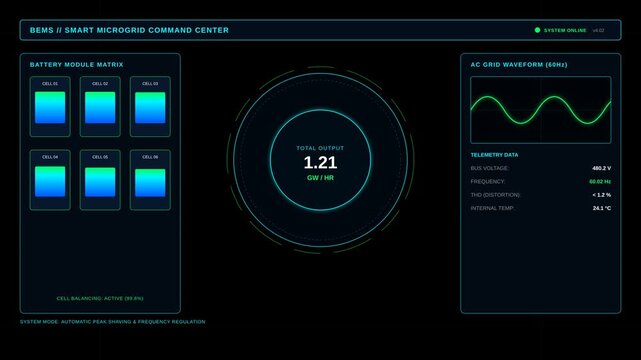 Futuristic Smart Microgrid Control Panel Display for Energy Monitoring and Industrial Power Management
